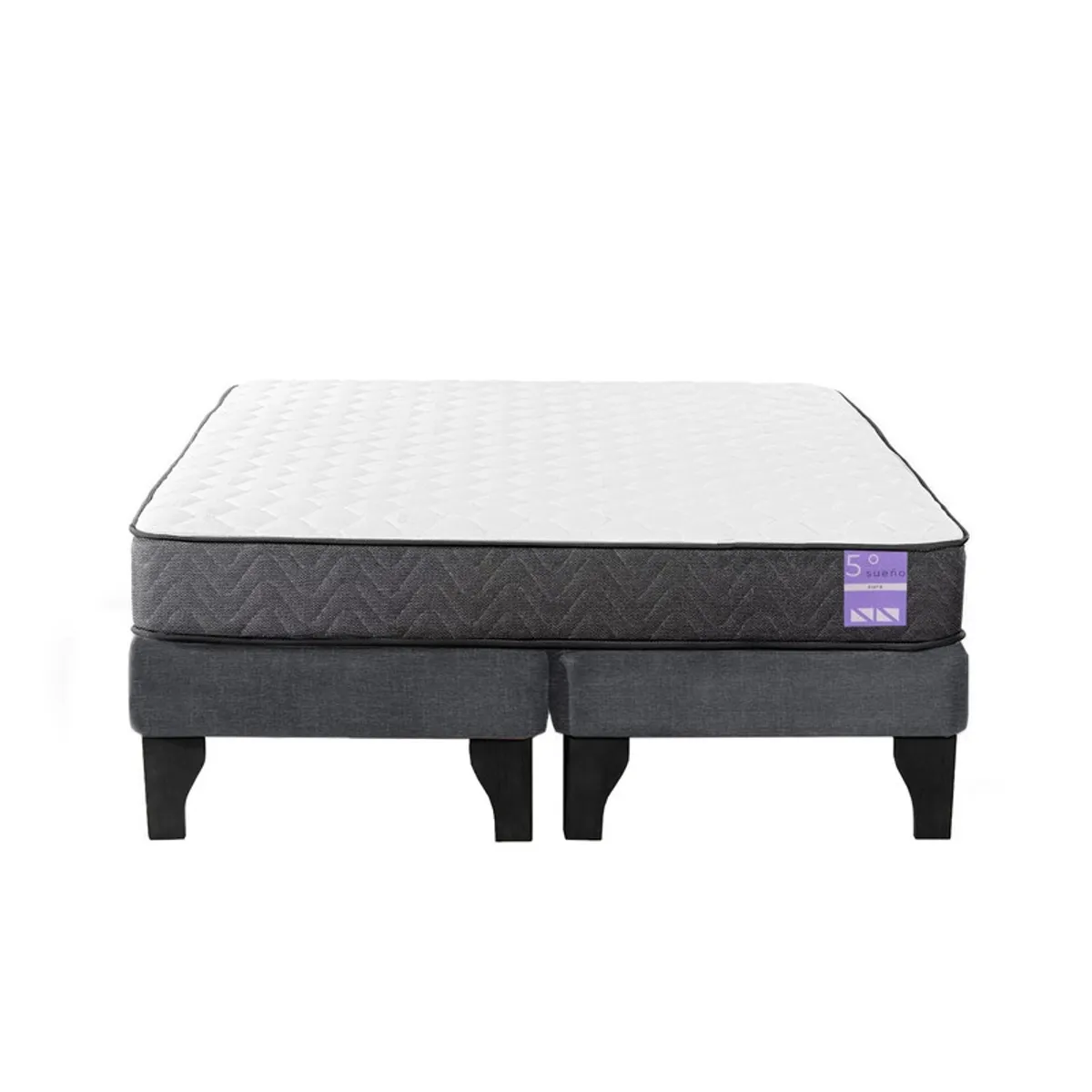 5 SUEÑO - Cama Europea 2 Plazas 150x190 cm Base Colchón Negro Gris
