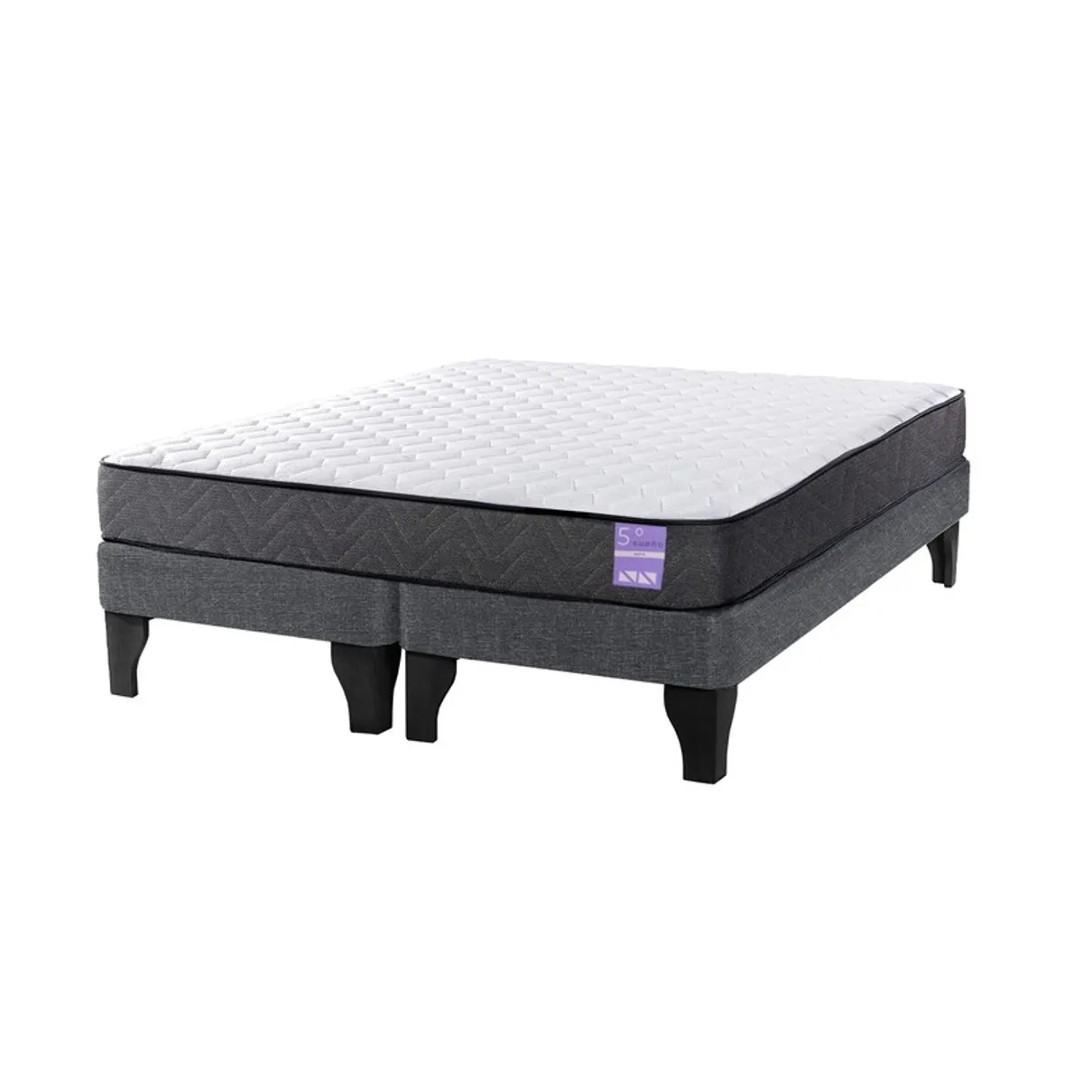 5 SUEÑO - Cama Europea 2 Plazas 150x190 cm Base Colchón Negro Gris