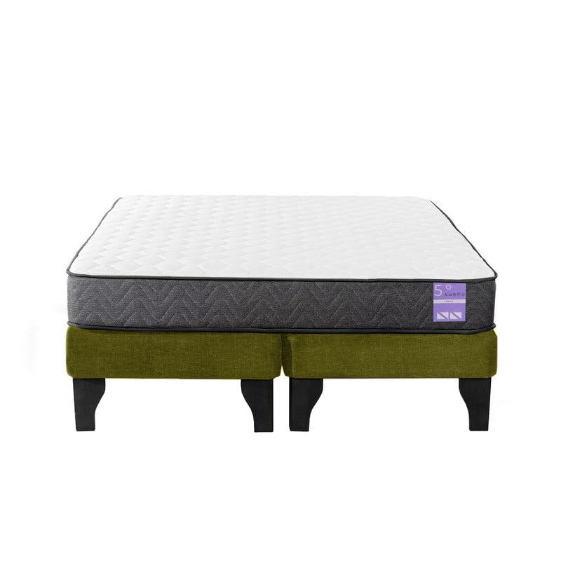 5 SUEÑO - Cama Europea 2 Plazas 150x190 cm Base Colchón Negro Verde