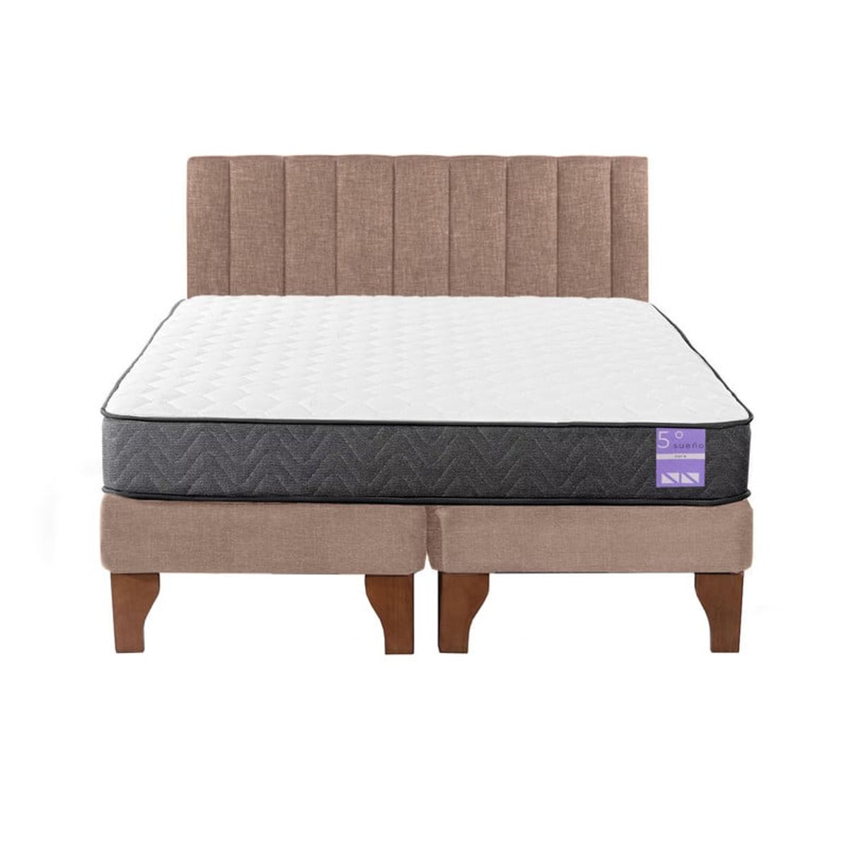 5 SUEÑO - Cama Europea 2 Plazas + Respaldo Tubular Madera Beige