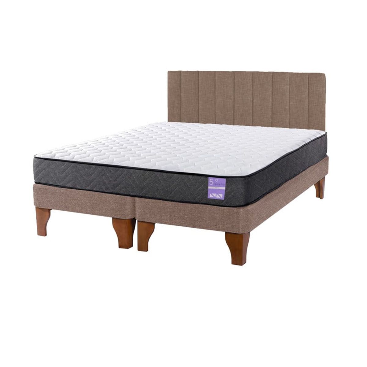 5 SUEÑO - Cama Europea 2 Plazas + Respaldo Tubular Madera Beige
