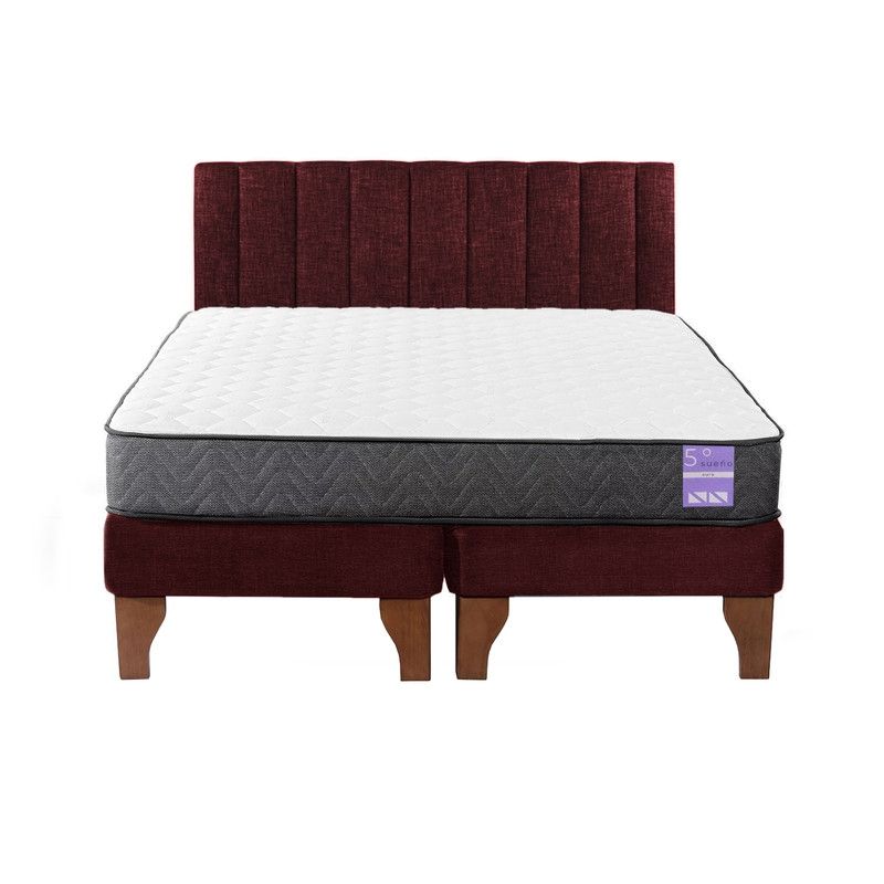 5 SUEÑO - Cama Europea 2 Plazas + Respaldo Tubular Madera Burdeo