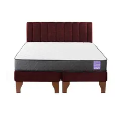 5 SUEÑO - Cama Europea 2 Plazas + Respaldo Tubular Madera Burdeo