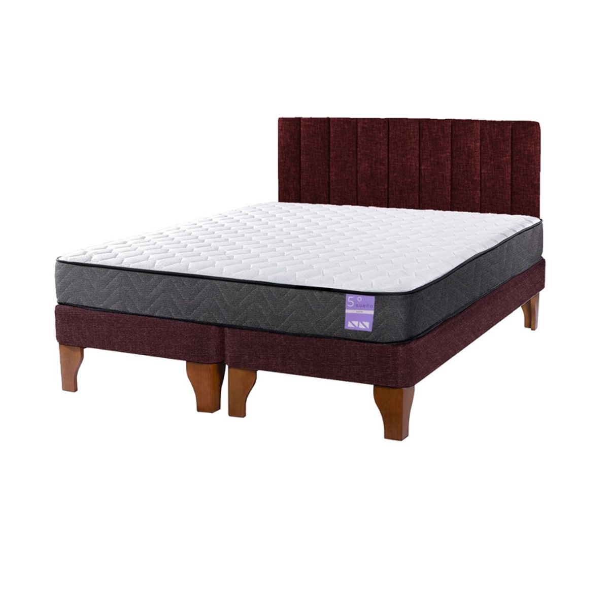 5 SUEÑO - Cama Europea 2 Plazas + Respaldo Tubular Madera Burdeo