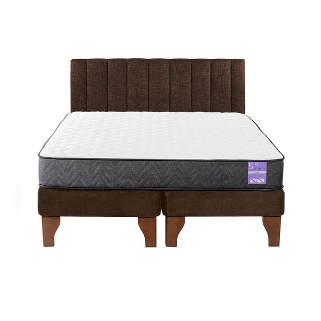 5 SUEÑO - Cama Europea 2 Plazas + Respaldo Tubular Madera Café