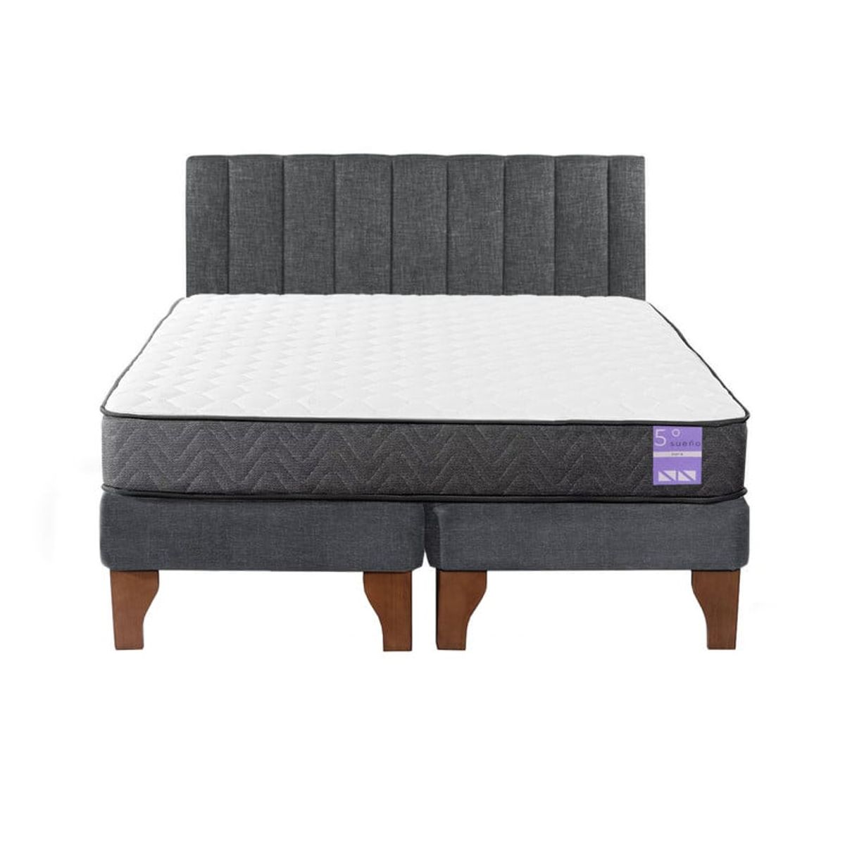 5 SUEÑO - Cama Europea 2 Plazas + Respaldo Tubular Madera Gris