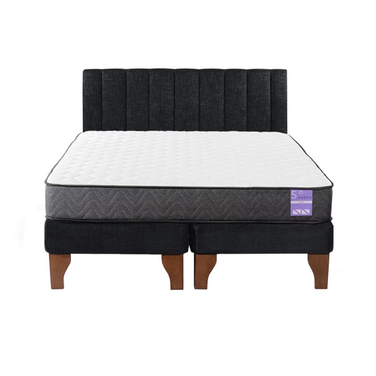 5 SUEÑO - Cama Europea 2 Plazas + Respaldo Tubular Madera Negro