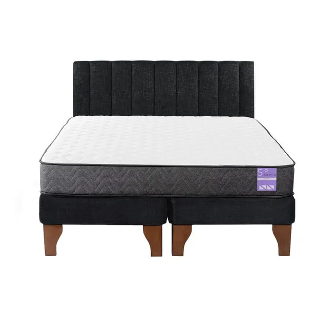 5 SUEÑO - Cama Europea 2 Plazas + Respaldo Tubular Madera Negro
