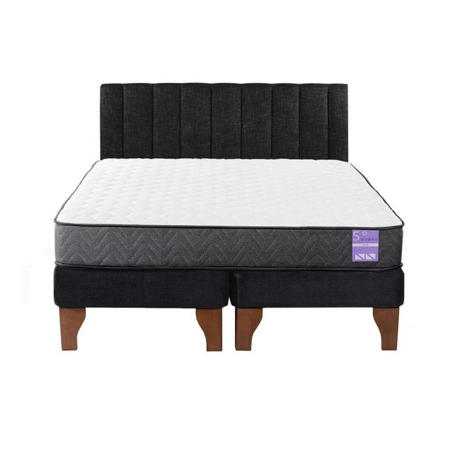 5 SUEÑO - Cama Europea 2 Plazas + Respaldo Tubular Madera Negro