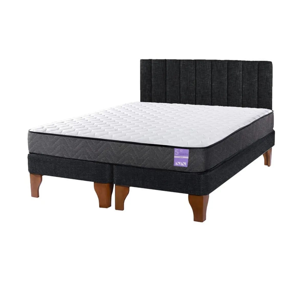 5 SUEÑO - Cama Europea 2 Plazas + Respaldo Tubular Madera Negro