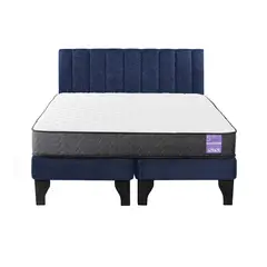5 SUEÑO - Cama Europea 2 Plazas + Respaldo Tubular Negro Azul