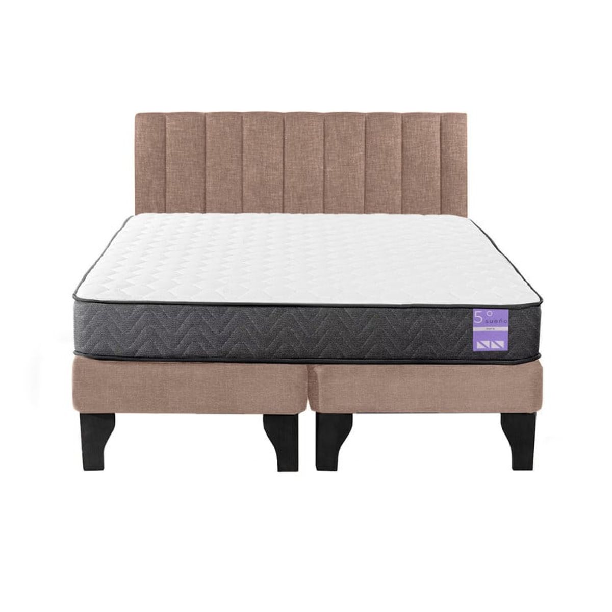 5 SUEÑO - Cama Europea 2 Plazas + Respaldo Tubular Negro Beige