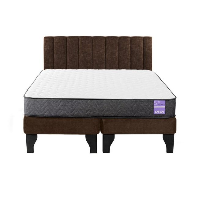 5 SUEÑO - Cama Europea 2 Plazas + Respaldo Tubular Negro Café