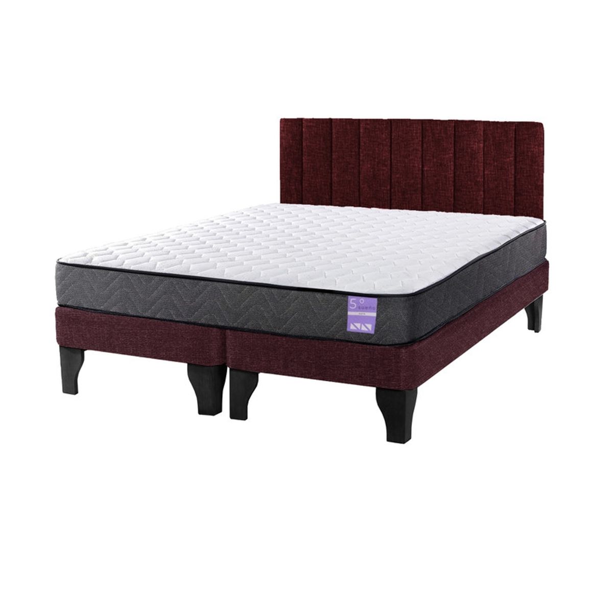 5 SUEÑO - Cama Europea 2 Plazas + Respaldo Tubular Negro Burdeo
