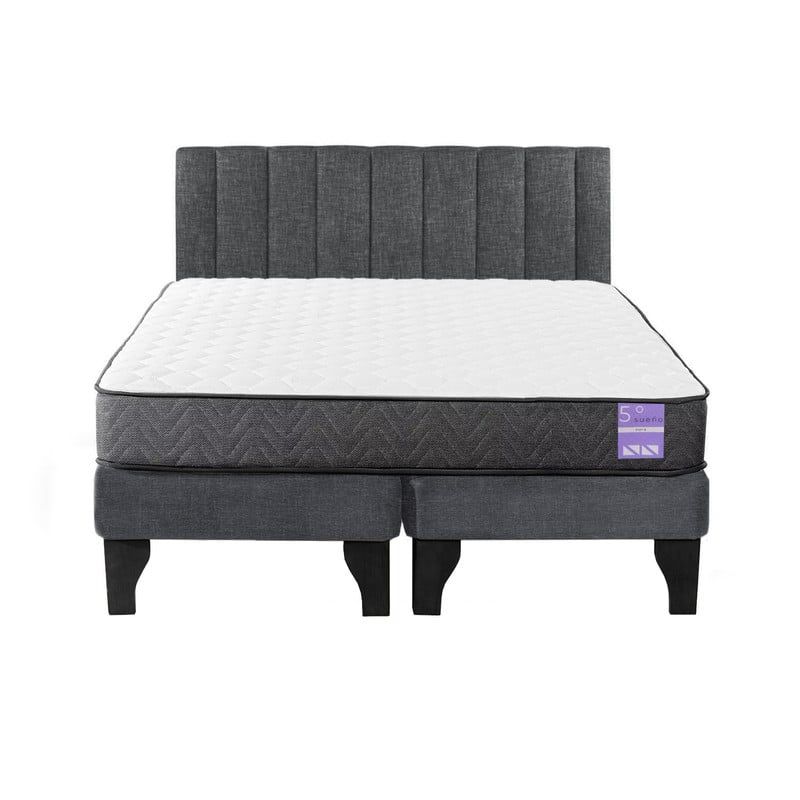 5 SUEÑO - Cama Europea 2 Plazas + Respaldo Tubular Negro Gris