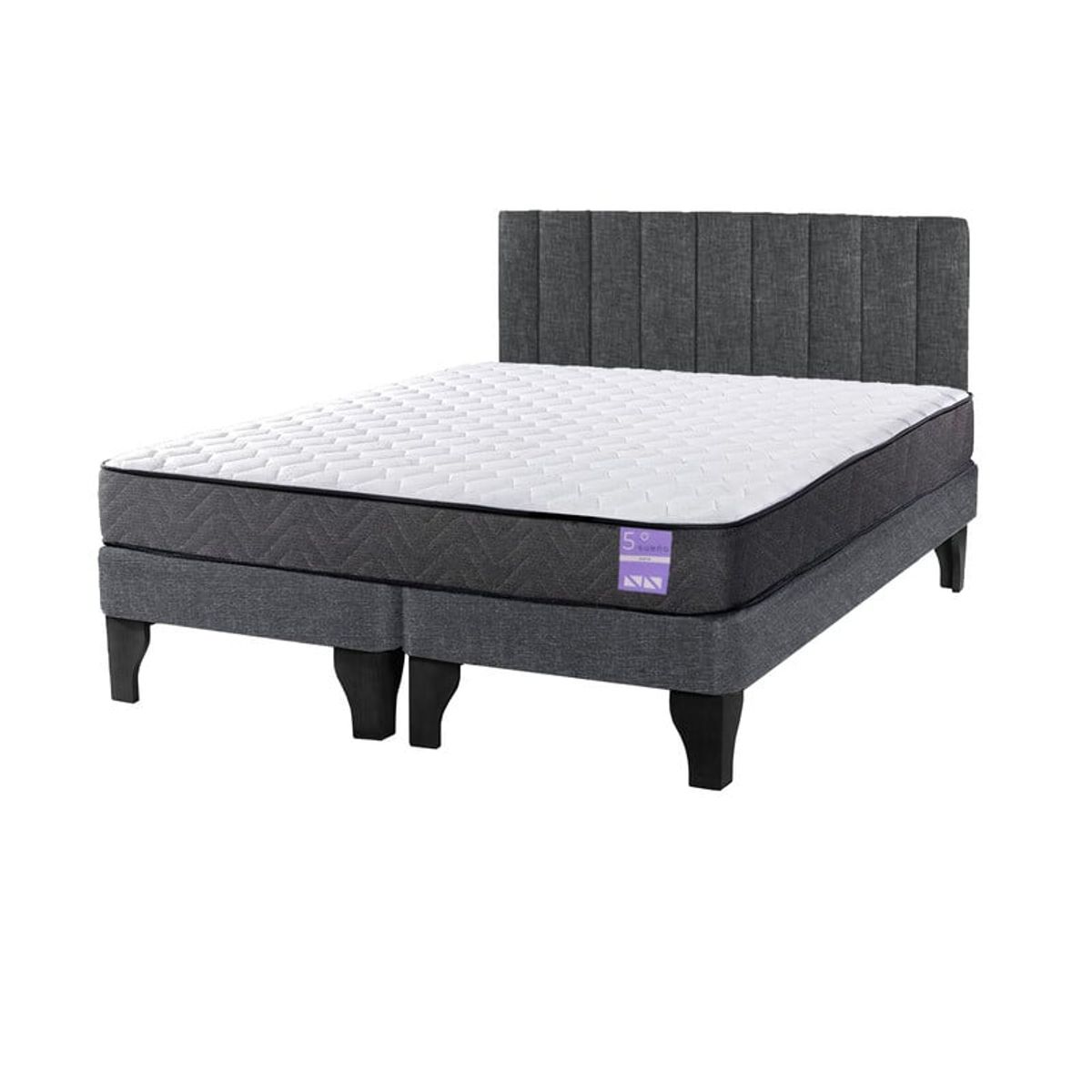 5 SUEÑO - Cama Europea 2 Plazas + Respaldo Tubular Negro Gris