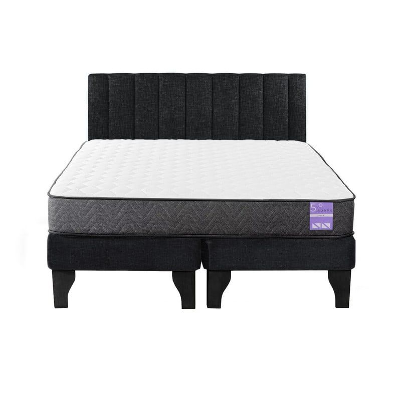 5 SUEÑO - Cama Europea 2 Plazas + Respaldo Tubular Negro