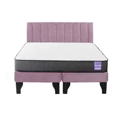 5 SUEÑO - Cama Europea 2 Plazas + Respaldo Tubular Negro Rosado