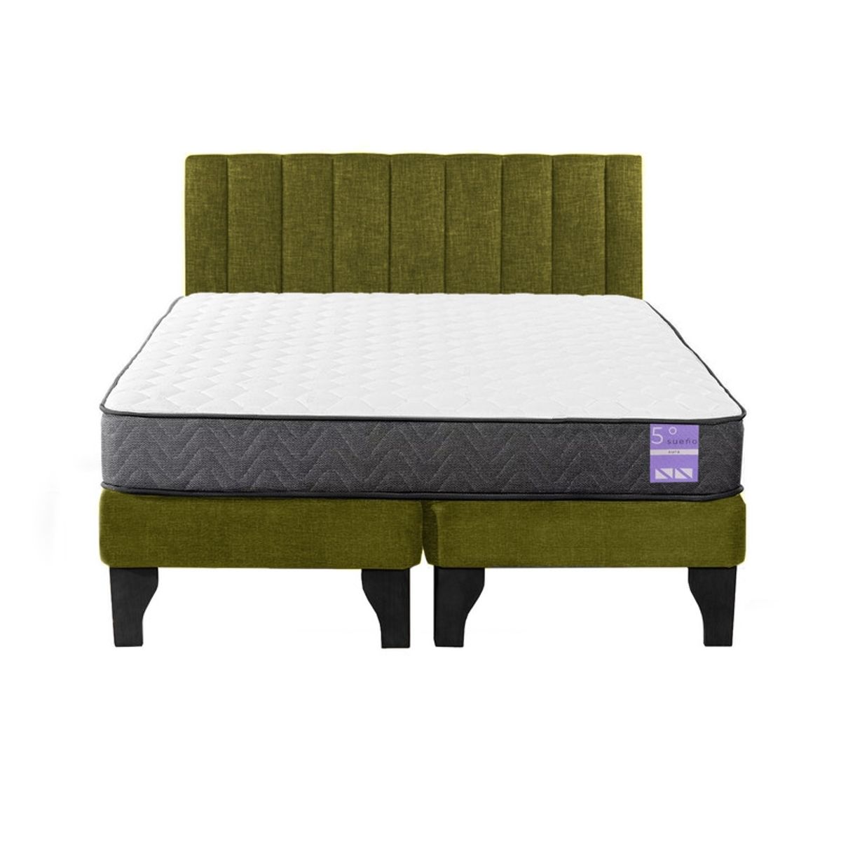 5 SUEÑO - Cama Europea 2 Plazas + Respaldo Tubular Negro Verde