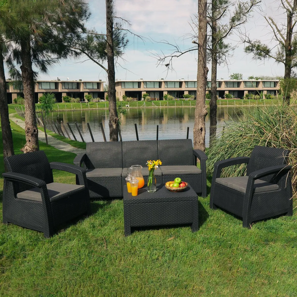 KETER - Juego de Terraza Living Jardin 3 Cuerpos Corfu Grafito