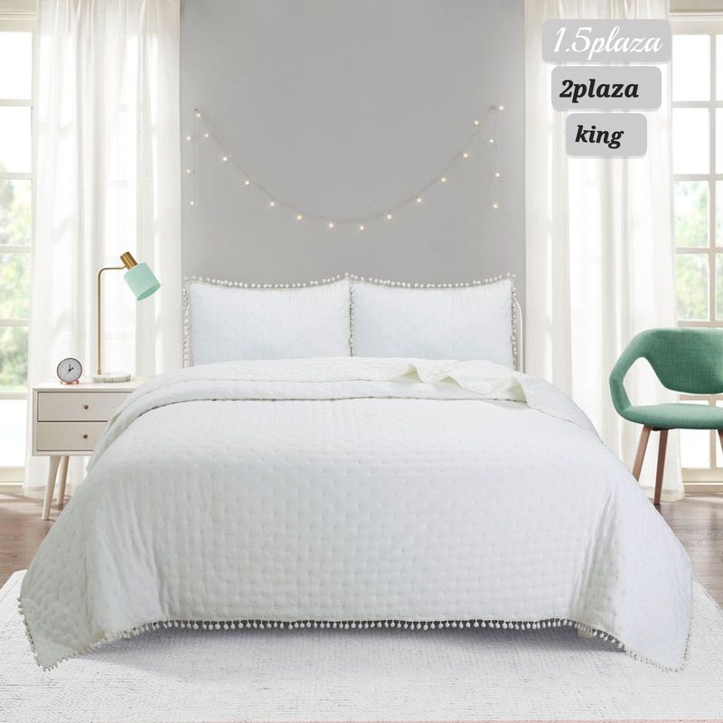 ANGELES DEL HOGAR - Cobertor Quilt 100%  Algodón con pompón plaza y media