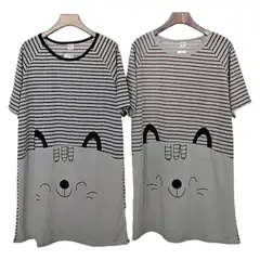 MEDIA LUNA - Pijama Camisola Mujer Manga Corta Diseño Gatito a Rayas