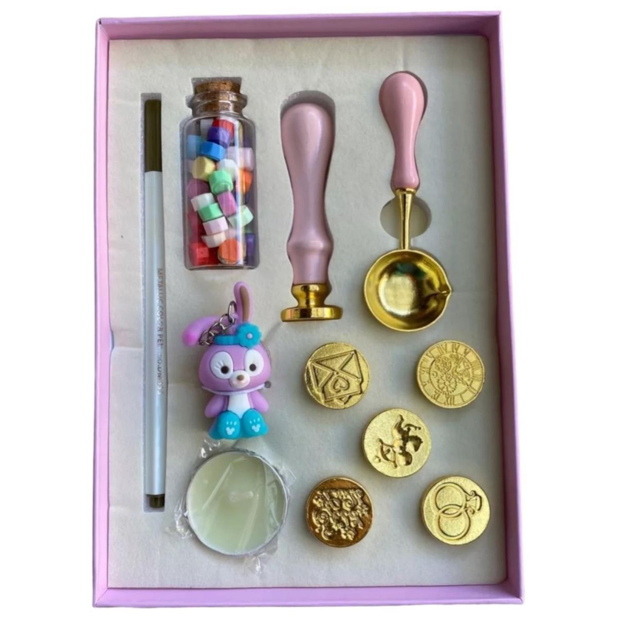 GENERICO - Kit Sellos De Cera 11 Piezas Conejito Rosado