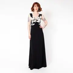 NATALIA SEGUEL - Vestido Lina Negro Flores Blanco