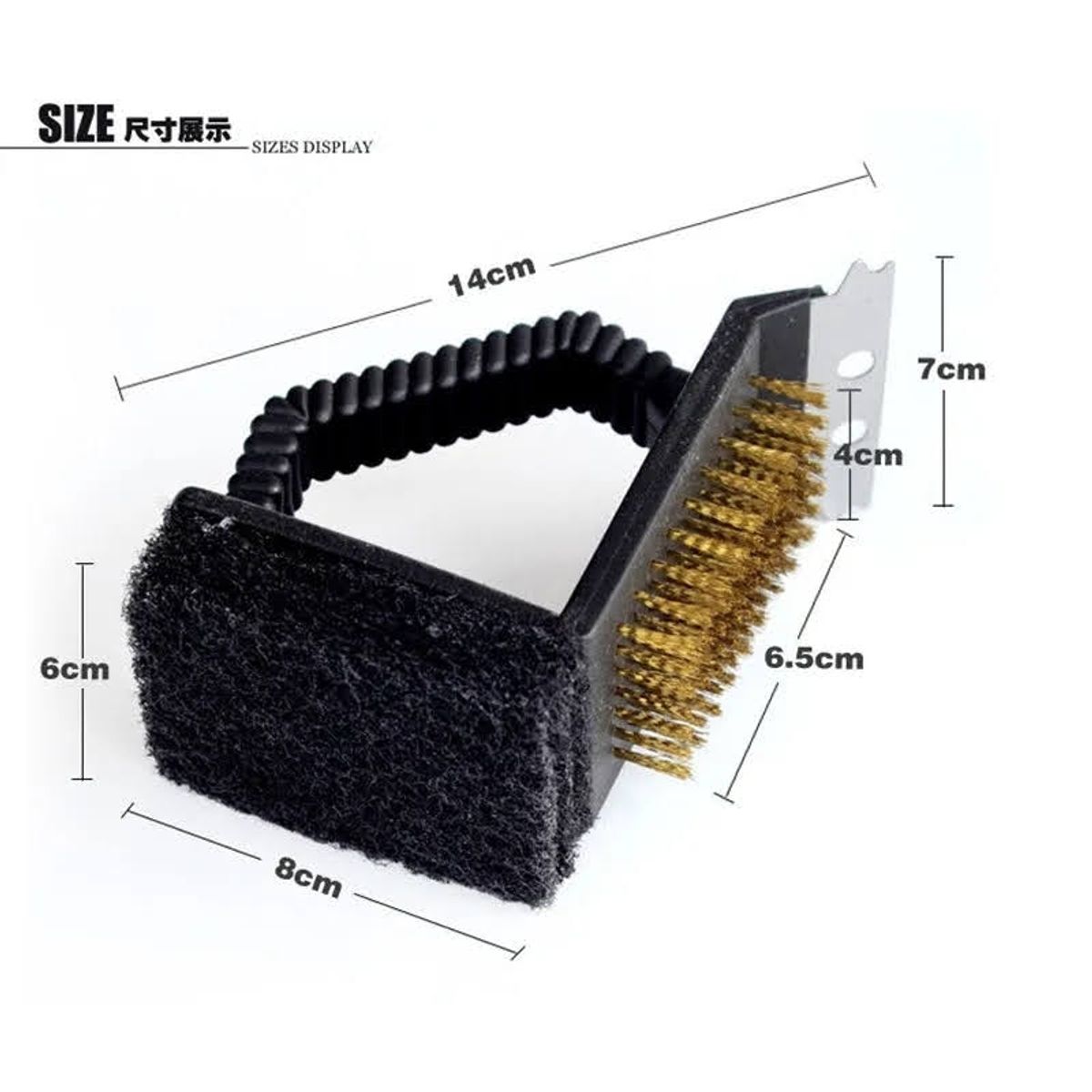 GENERICO - Cepillo Limpia Parrilla 3 Caras Limpiador Asado Mango Corto