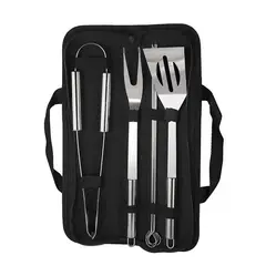 GENERICO - Set Parrillero 3 Herramientas + Brochetas Acero Con Bolso Asado