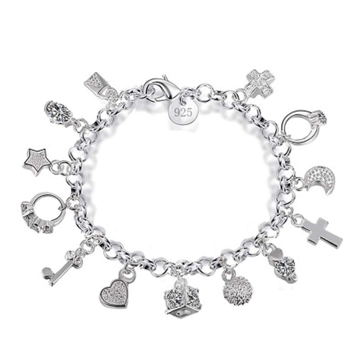VATYERTY - Pulsera de plata S925 de trece piezas colgantes PLATA BAÑADA Plateado