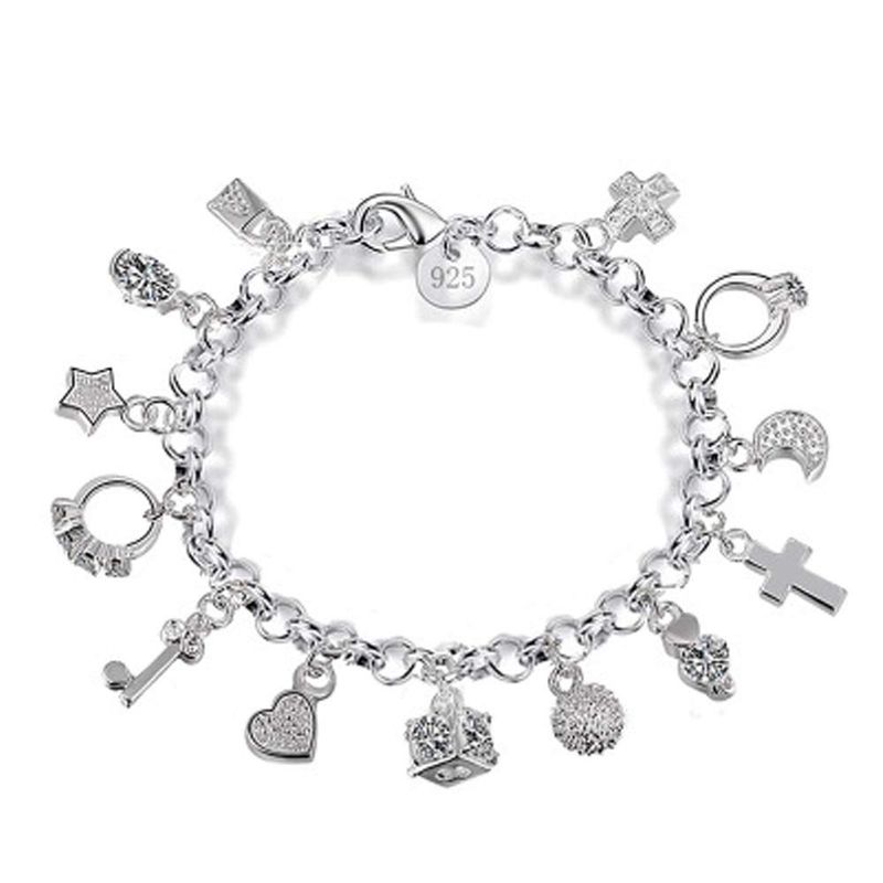 VATYERTY - Pulsera de plata S925 de trece piezas colgantes PLATA BAÑADA Plateado