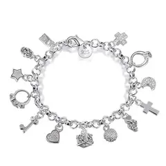 VATYERTY - Pulsera de plata S925 de trece piezas colgantes PLATA BAÑADA Plateado