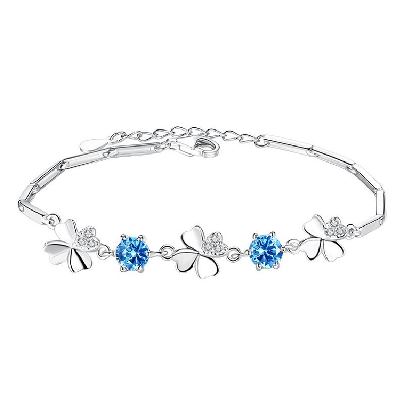 VATYERTY - pulsera de plata 925 con trébol de cuatro hojas PLATA BAÑADA Azul