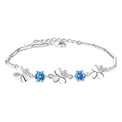 VATYERTY - Pulsera de plata 925 con trébol de cuatro hojas PLATA BAÑADA Azul