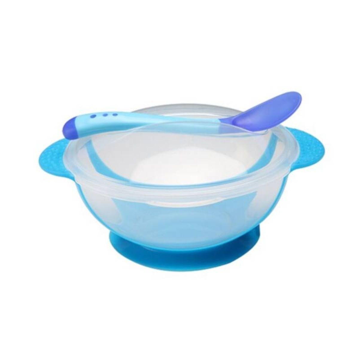 OEM - PLATO CON VENTOSA EN LA BASE Y CUCHARA FLEXIBLE - CELESTE