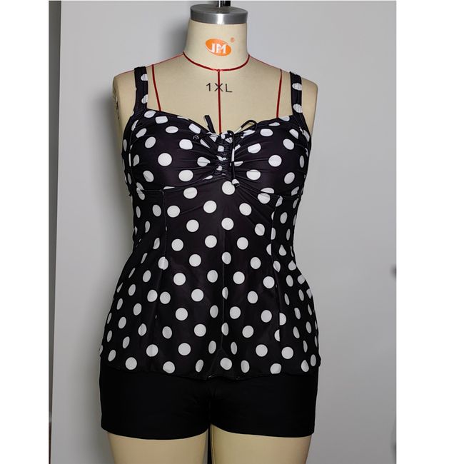 SHANDIAN - Tankini L-4XL Dos piezas Flores desordenadas Rosa traje de baño mujer