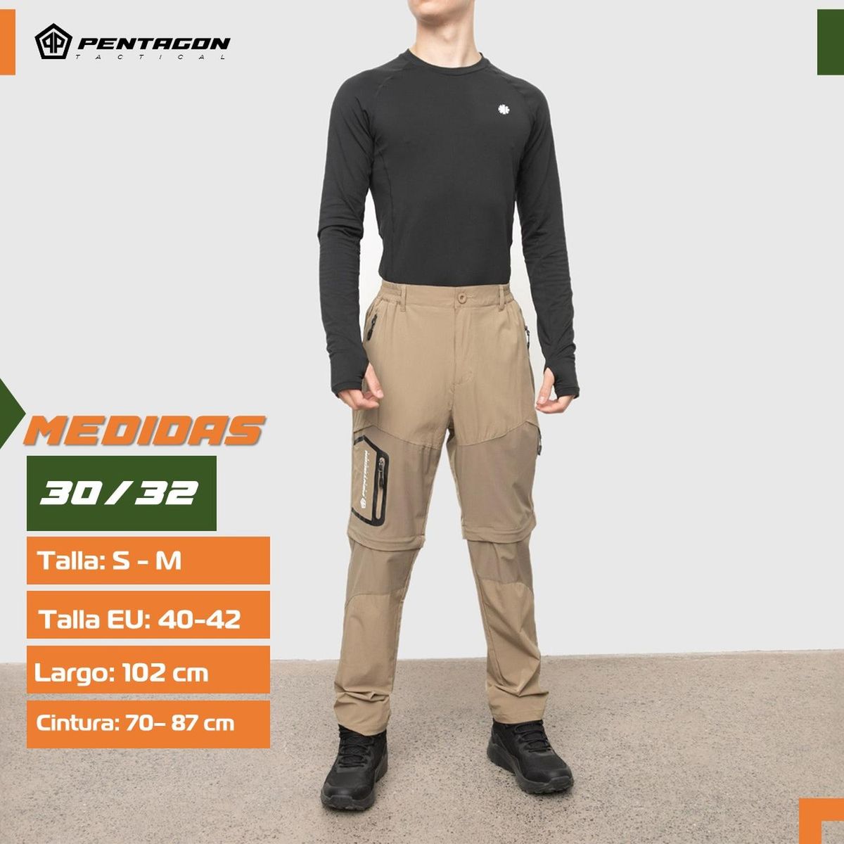 PENTAGON - Pantalon Trekking Outdoor Pentagon Desmontable Secado Rápido - Verde