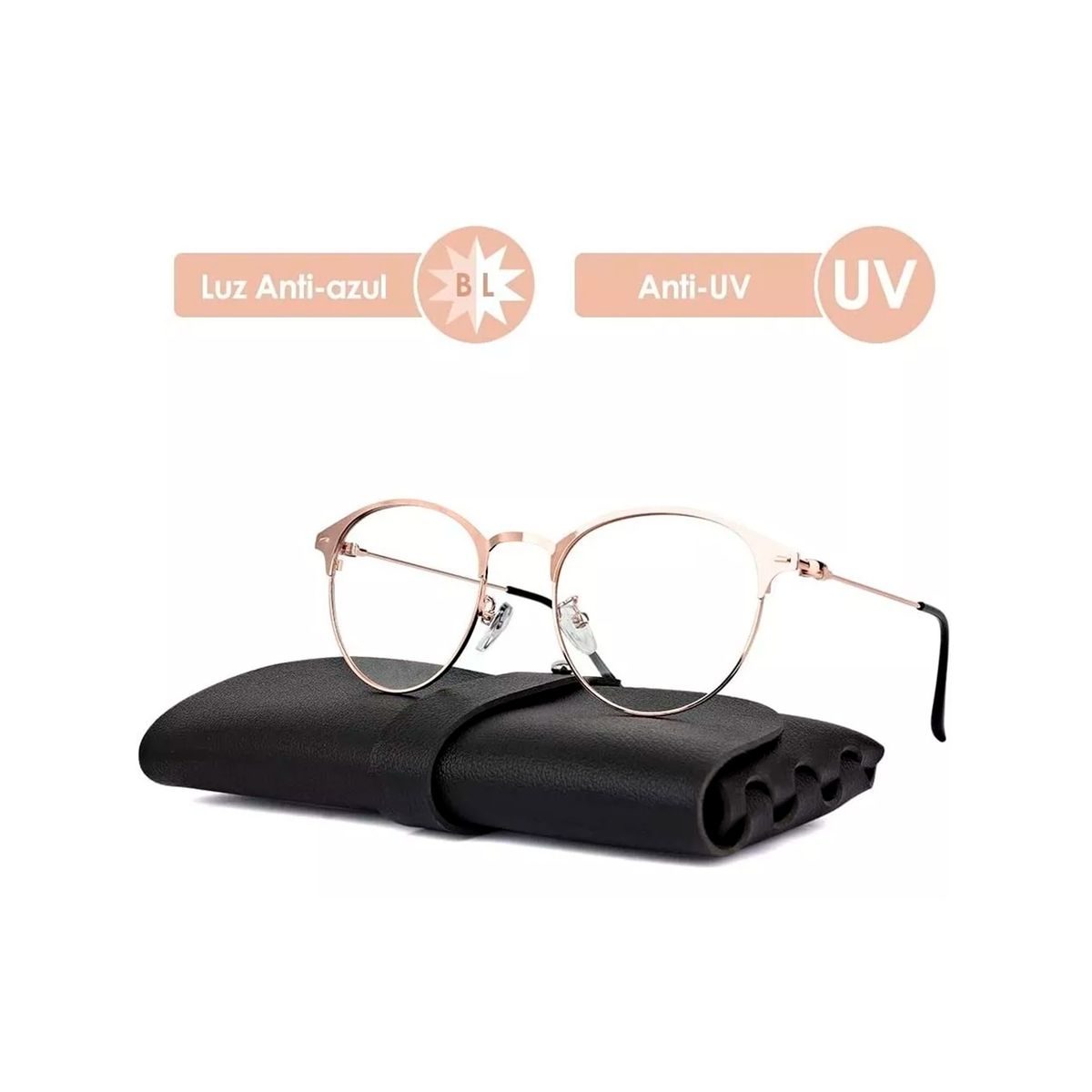 GENERICO - Lentes De Protección Luz Azul Ultraligeras Rose Gold.