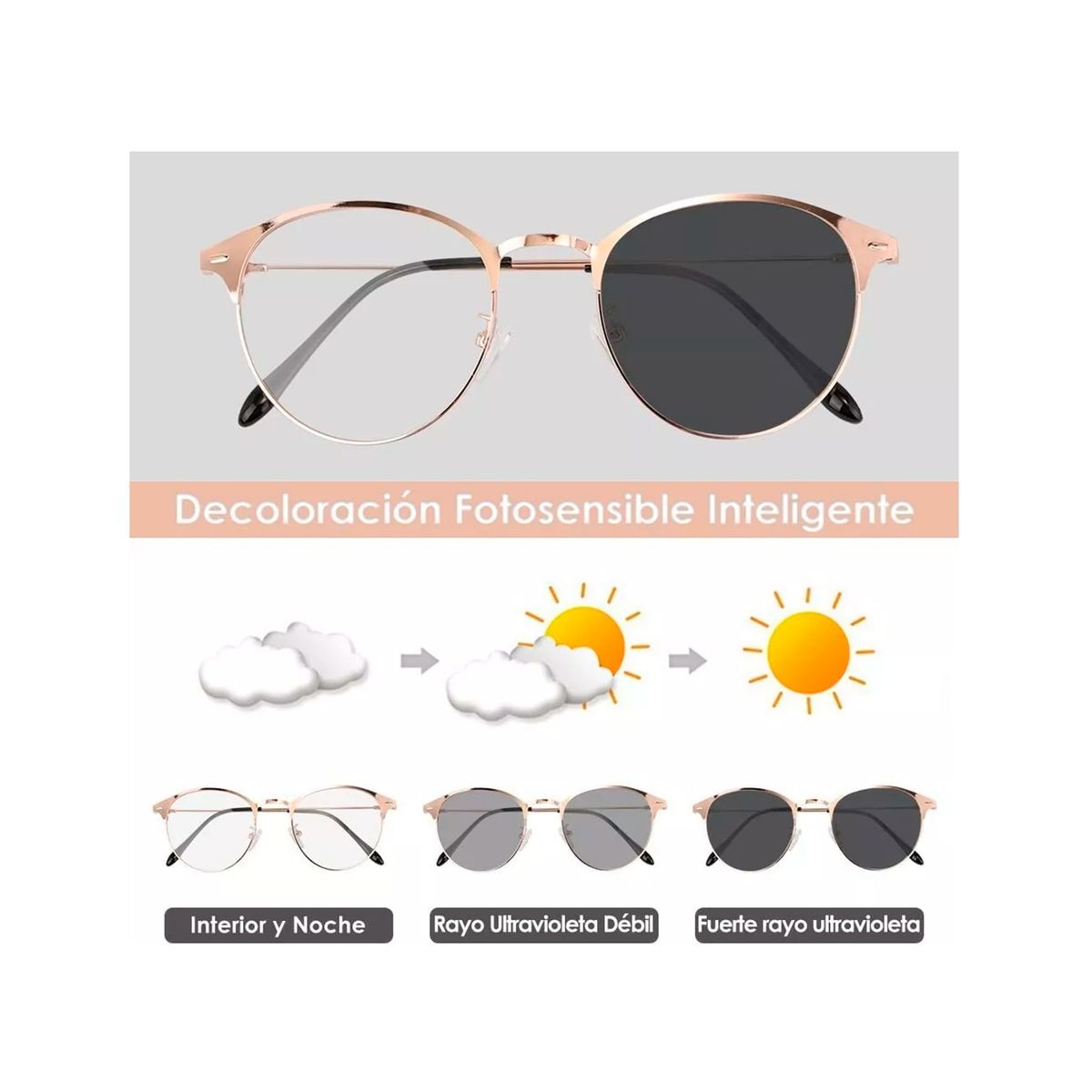 GENERICO - Lentes De Protección Luz Azul Ultraligeras Rose Gold.