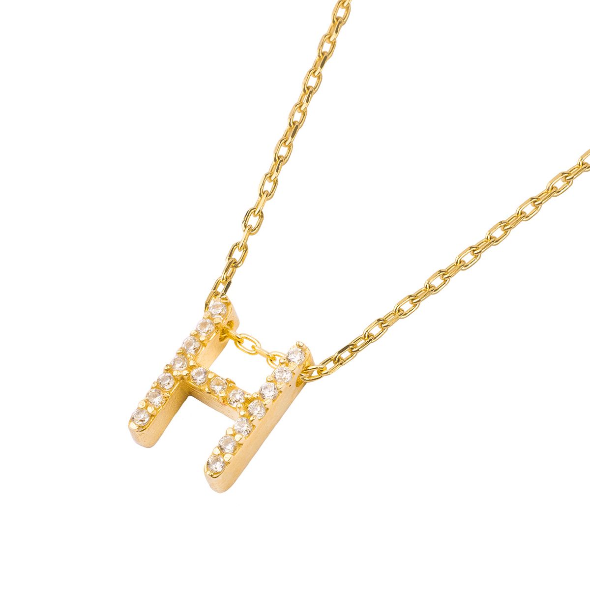 JB JOYAS BARON - Collar de Plata Esterlina 925 Letra H Circon Revestido en Oro 18kt