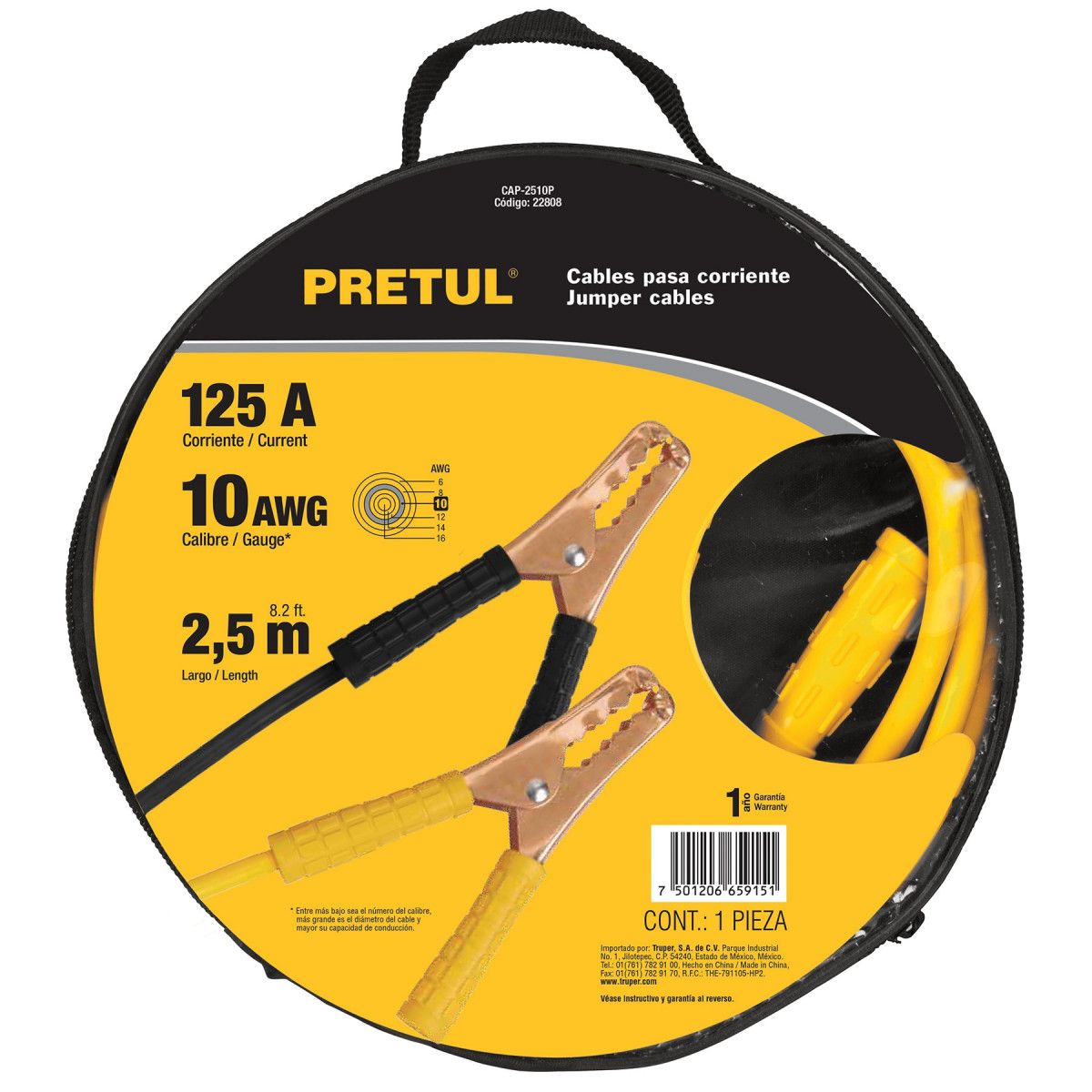 TRUPER - CABLE PUENTE BATERIA  125AMP 2.5MTS PRETUL CAP-2510 PRETUL