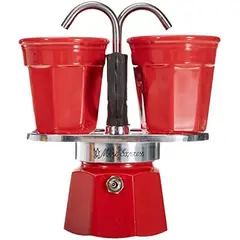 BIALETTI - Set Cafetera Mini Express 2 Tazas + 2 Vasitos Rojo