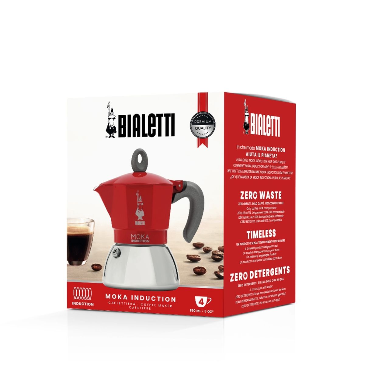 BIALETTI - Moka Inducción Roja 4 Tazas 150ml Bialetti