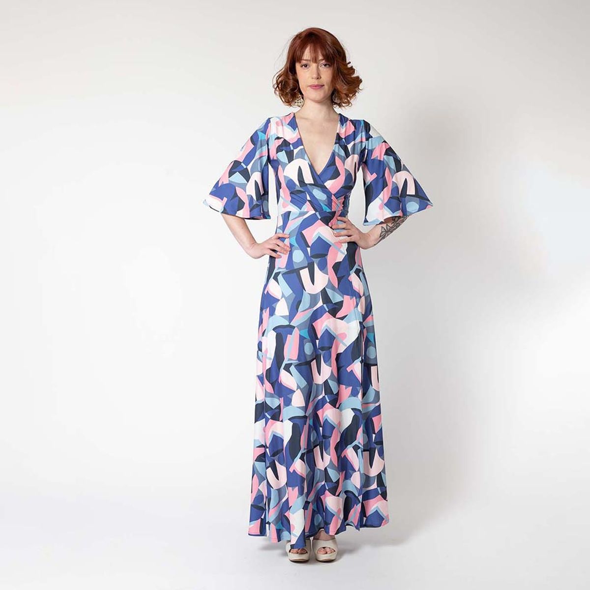 NATALIA SEGUEL - Vestido Matilde Tajo Geometrico Malva Natalia Seguel