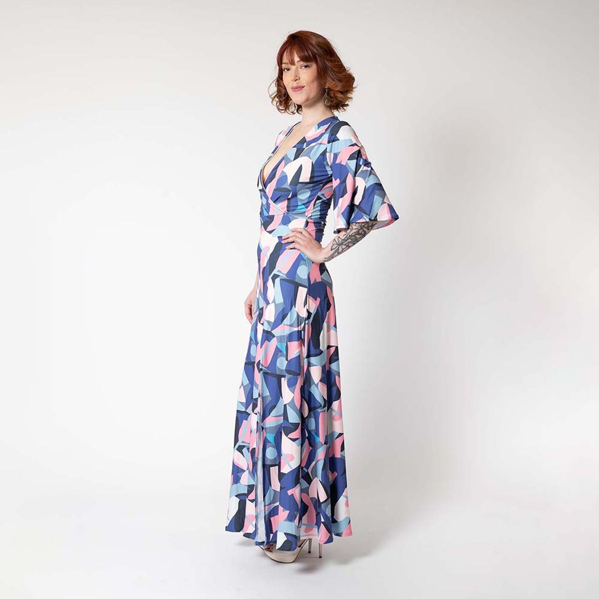 NATALIA SEGUEL - Vestido Matilde Tajo Geometrico Malva Natalia Seguel