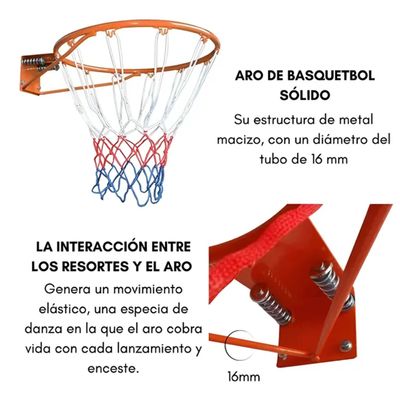 Imagen 2 del producto Aro Basquetbol Acero Macizo Retráctil Incluye Resorte + Red