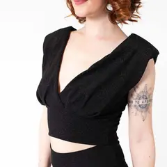 NATALIA SEGUEL - Crop Top Camile Fiesta Negro Brillos