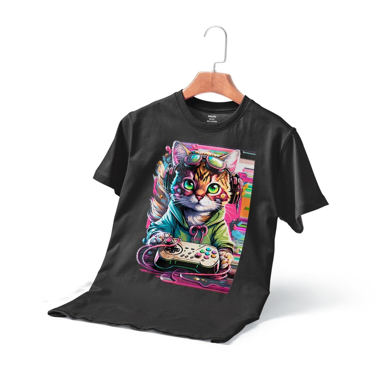 GENERICO - Polera Gato Gamer Streamer Negra - Negro