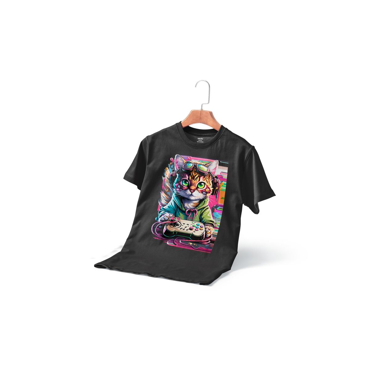 GENERICO - Polera Gato Gamer Streamer Negra - Negro